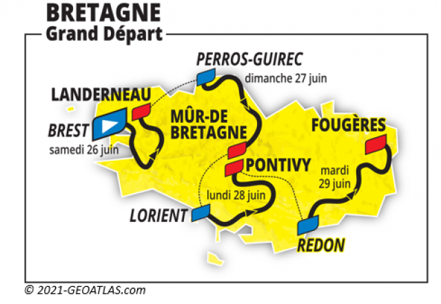 Tracé du Tour de France 2021 en Bretagne