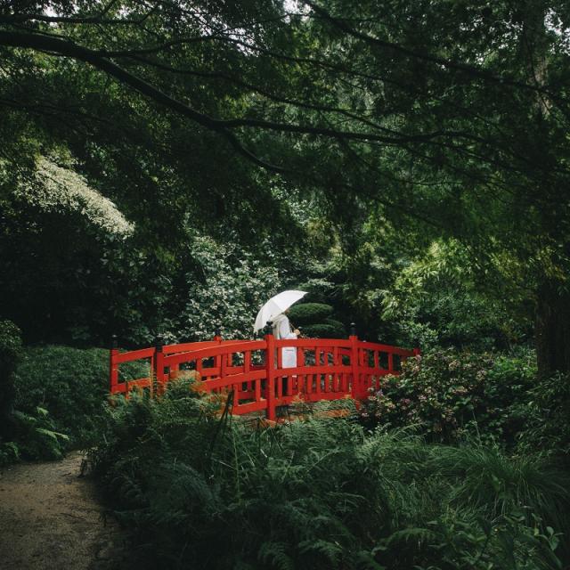 Pont japonais dans le Parc botanique de Haute Bretagne au Châtellier